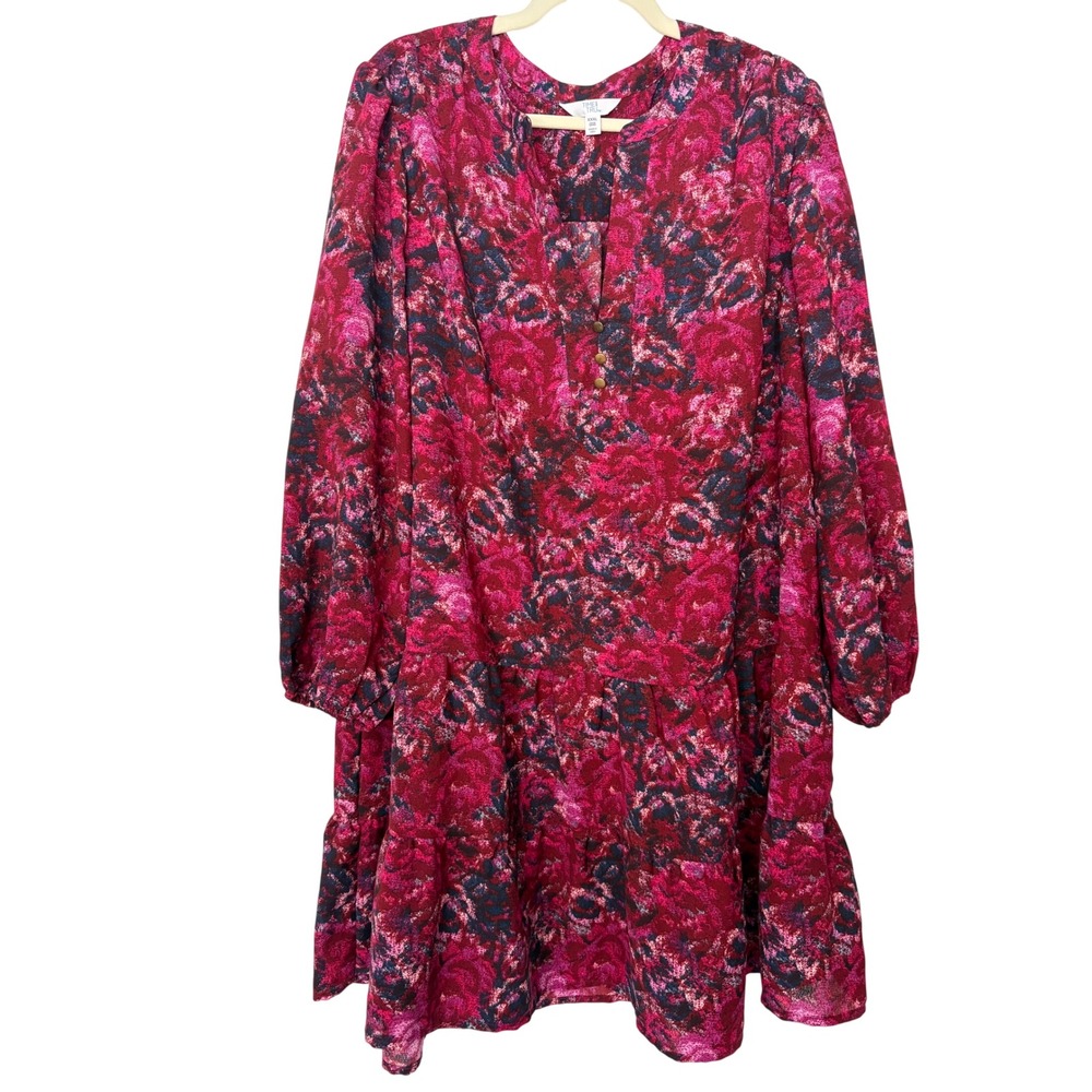 Cottagecore‎ Whimsigoth Bohemian XXXL Pink Floral Tiered Mini Long Sleeve